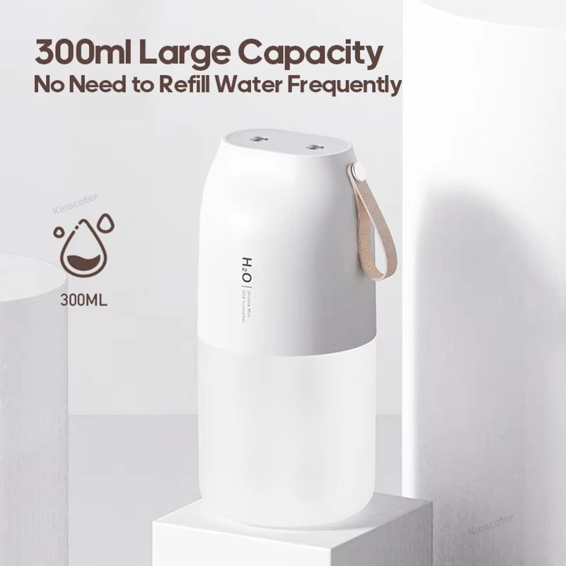 Portable Double Mist Air Humidifier 300Ml Cold Mist Diffuser 2000Mah Car Air Purifier USB Mini Air Freshener