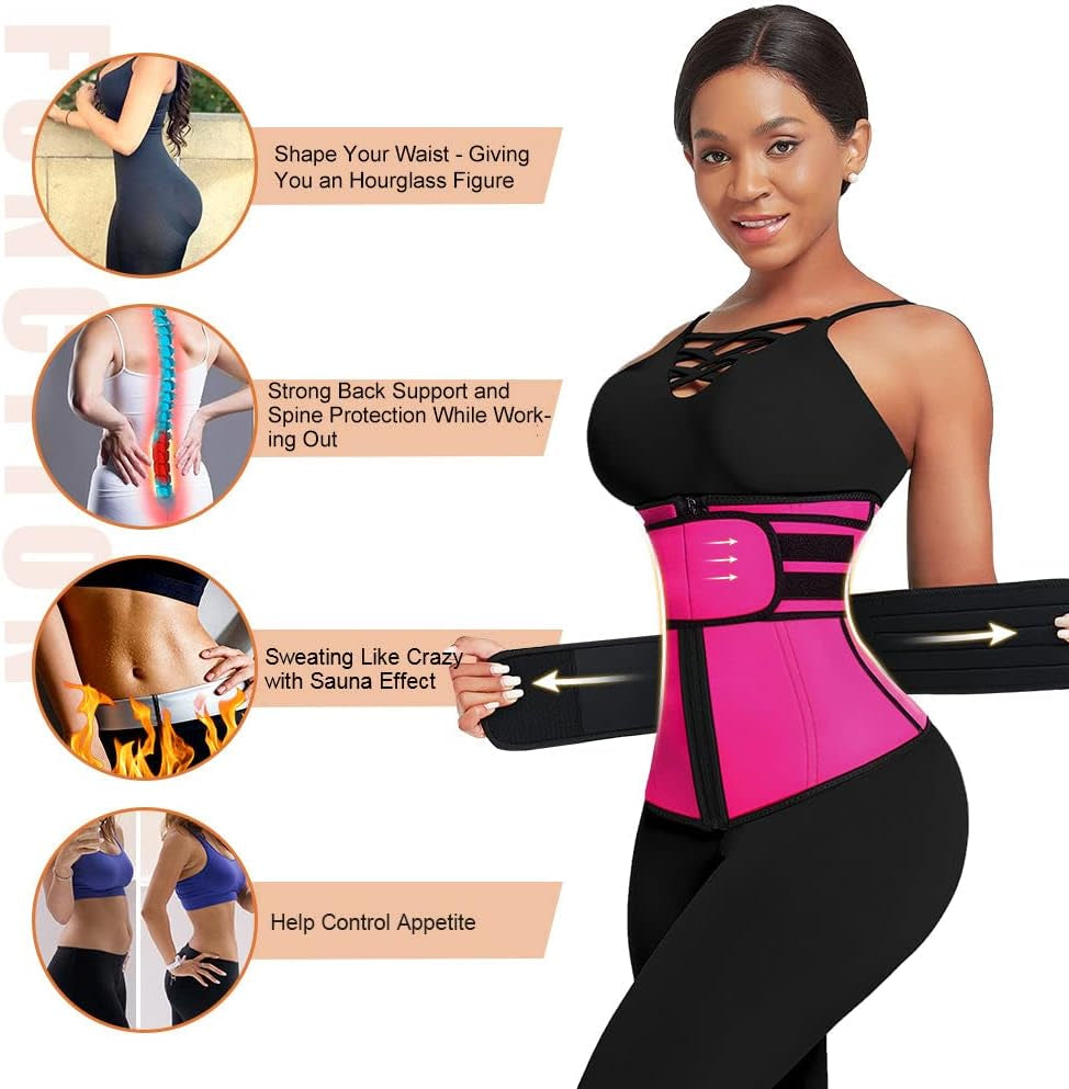 Waist Trainer for Women, Latex Waist Cincher Corset with Zipper, Tummy Control Shapewear Belt for Workout, Red, M