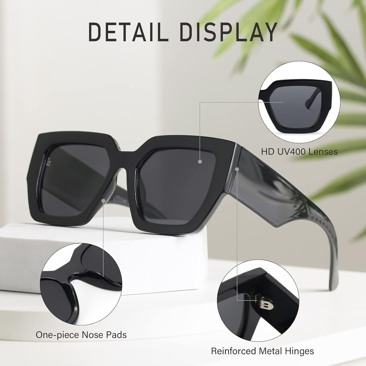 Oversized Square Polarized Sunglasses for Women Trendy Classic Retro Large Frame Sunglasses Ladies Shades UV400 Protection