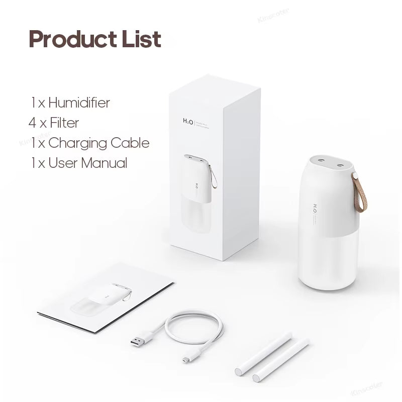 Portable Double Mist Air Humidifier 300Ml Cold Mist Diffuser 2000Mah Car Air Purifier USB Mini Air Freshener