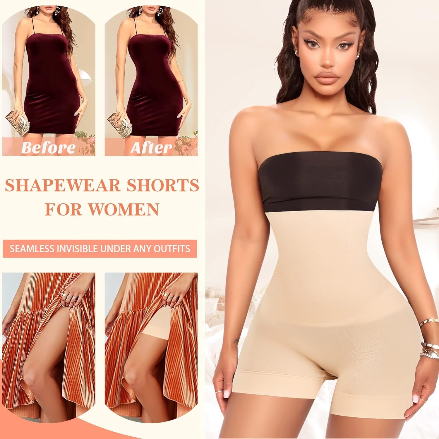 Womens High Wasited Slimming Body Shaper Boy Shorts Seamless Tummy Control Slip Shorts under Dress Shapewear