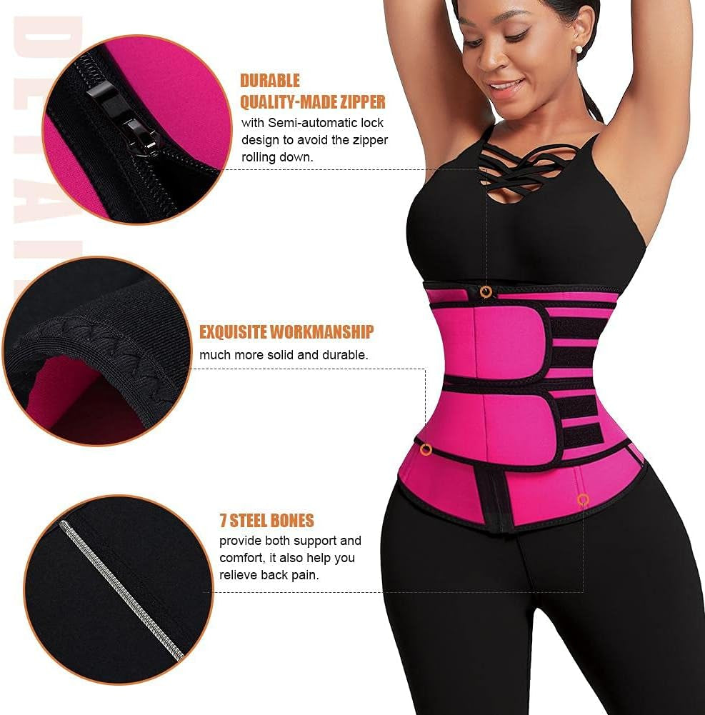 Waist Trainer for Women, Latex Waist Cincher Corset with Zipper, Tummy Control Shapewear Belt for Workout, Red, M