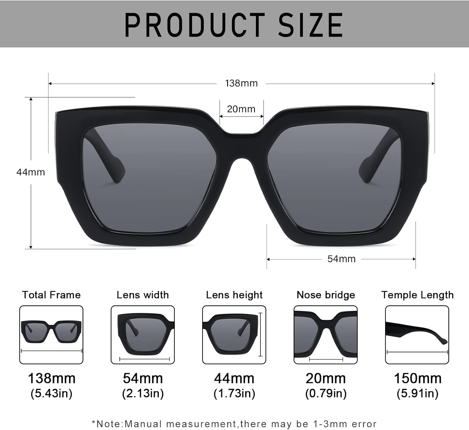 Oversized Square Polarized Sunglasses for Women Trendy Classic Retro Large Frame Sunglasses Ladies Shades UV400 Protection