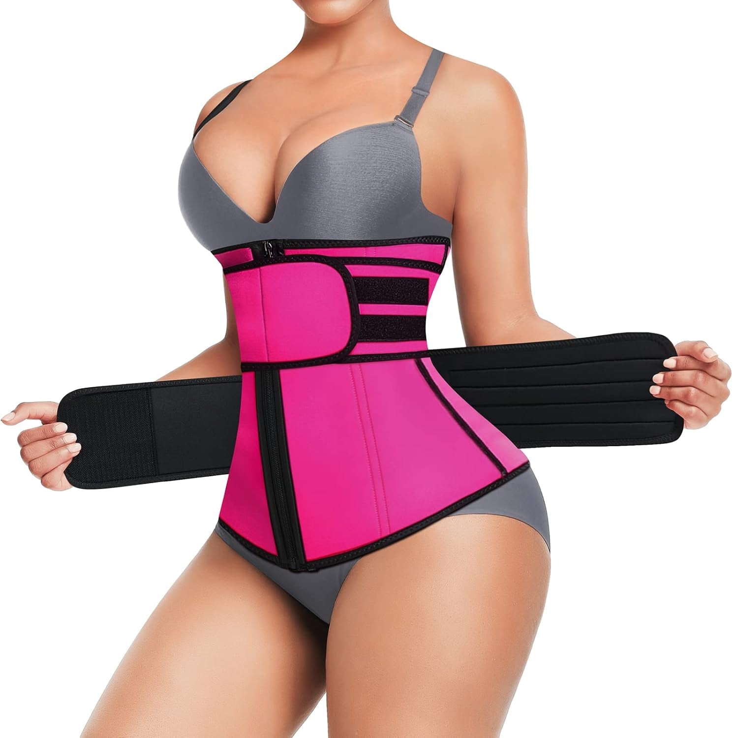 Waist Trainer for Women, Latex Waist Cincher Corset with Zipper, Tummy Control Shapewear Belt for Workout, Red, M